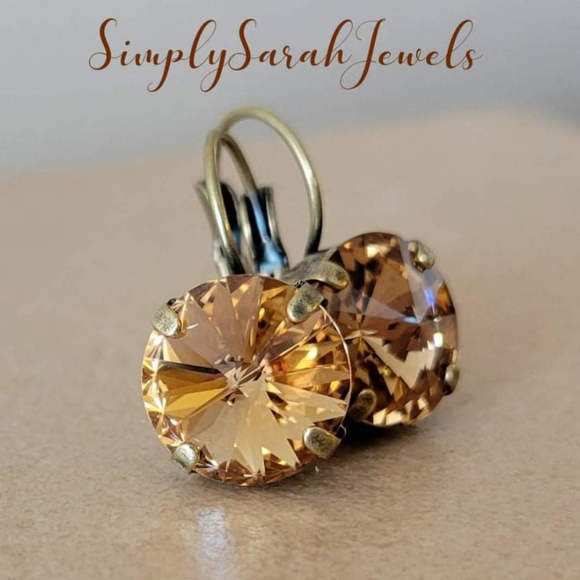 Austrian Crystal Earrings in Antique Brass - Picture 1 of 9